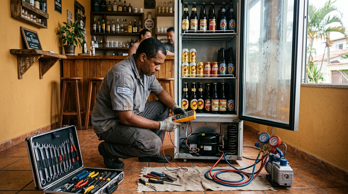 Substituição do termostato de uma cervejeira no Brooklin, Zona Sul de São Paulo‑SP